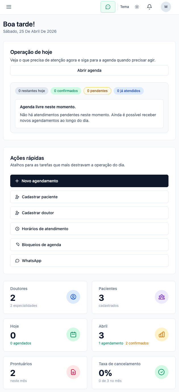 Doctor Next no celular: dashboard com agendamentos do dia
